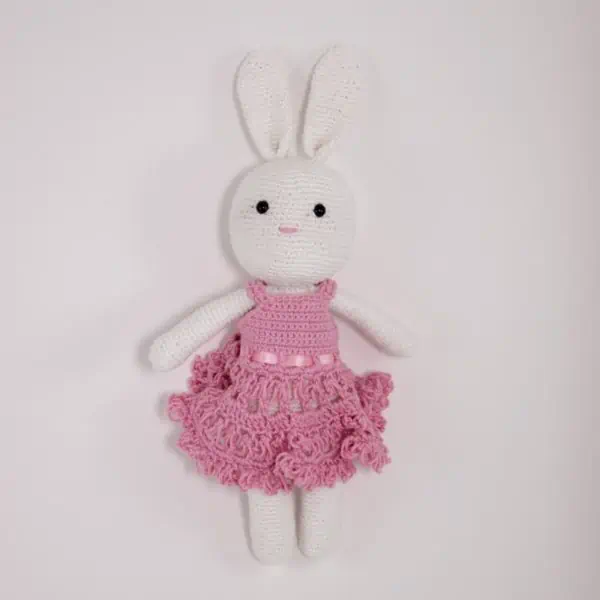 bunny crochet pattern pink dress with ribbon