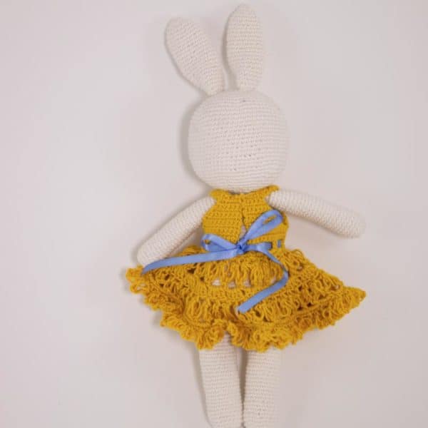bunny yellow dress blue ribbon bow