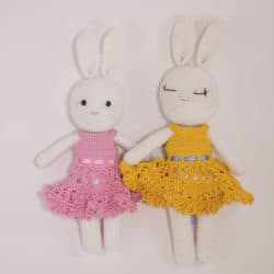 Crochet bunny pattern pink and yellow summer crochet dress with ribbon